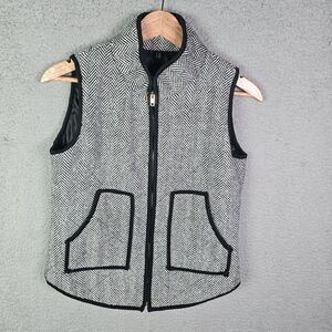 CHOiES Herringbone Zip Front Vest Black White Stand Collar Sleeveless Small